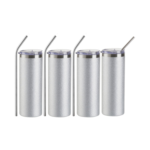 Craft Express 20 oz Silver Glitter Stainless Steel Skinny Vacuum Insulated Tumbler - Craft Express Canada