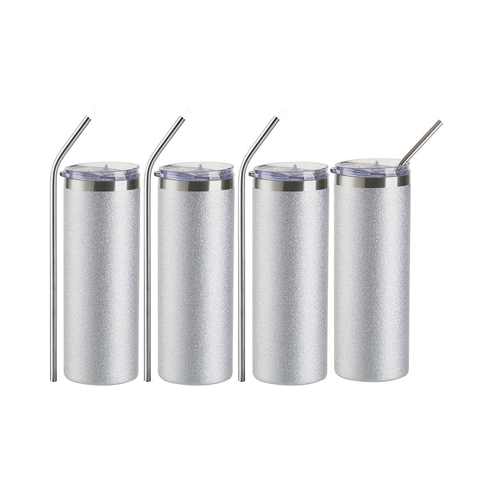 Craft Express 20 oz Silver Glitter Stainless Steel Skinny Vacuum Insulated Tumbler - Craft Express Canada