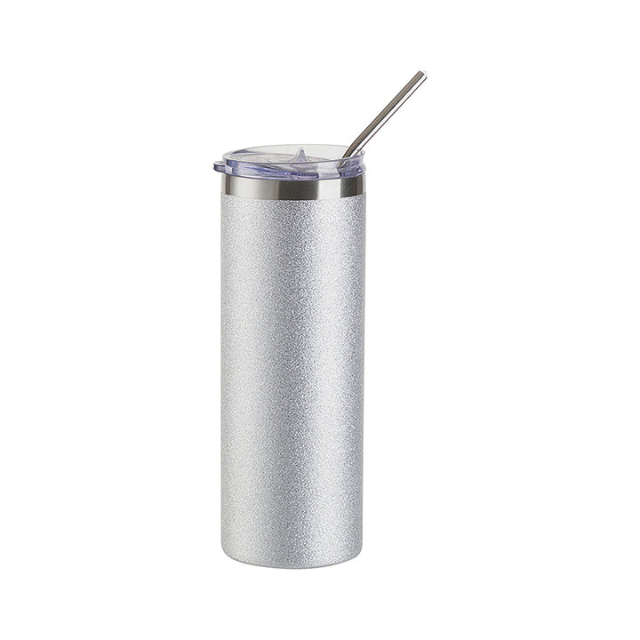 Craft Express 20 oz Silver Glitter Stainless Steel Skinny Vacuum Insulated Tumbler - Craft Express Canada