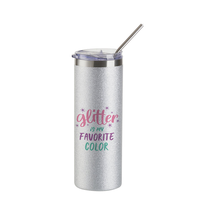 Craft Express 20 oz Silver Glitter Stainless Steel Skinny Vacuum Insulated Tumbler - Craft Express Canada