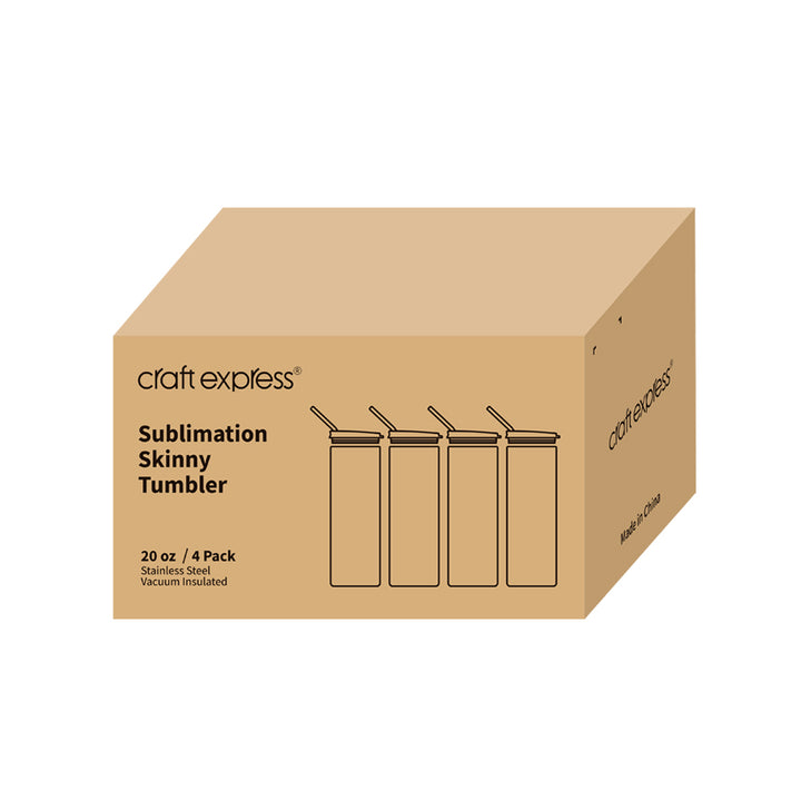 Craft Express 4 Pack 20 oz. Stainless Steel Skinny Sublimation Tumbler with Lid and Straw - Craft Express Canada