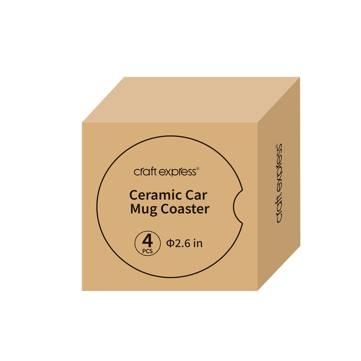 Craft Express 4 Pack of White Ceramic Car Coasters - Craft Express Canada
