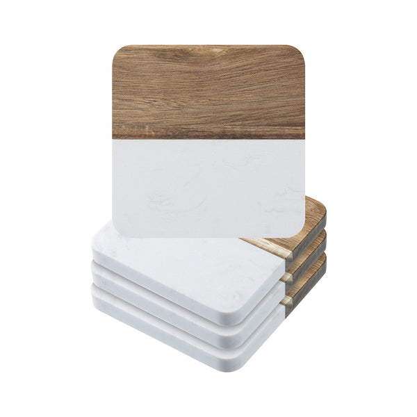 Craft Express 4 Pack Engravable Square Marble Wood Coasters - Craft Express Canada