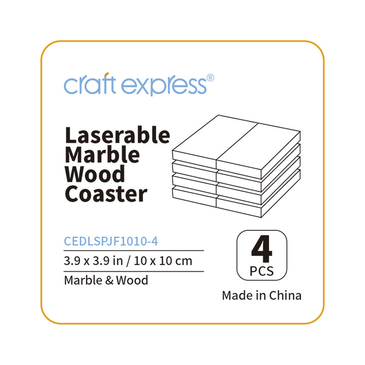 Craft Express 4 Pack Engravable Square Marble Wood Coasters - Craft Express Canada