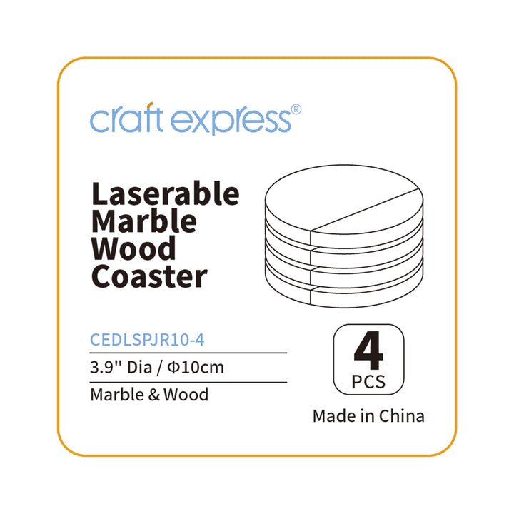 Craft Express 4 Pack Engravable Round Marble Wood Coasters - Craft Express Canada